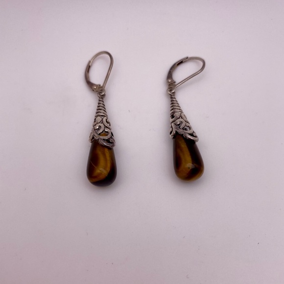 Sterling silver tigereye earrings - Picture 1 of 4